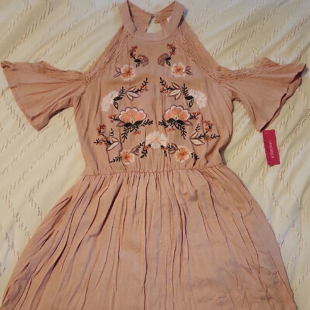 Xhilaration Pink Floral Embroidered Mini Dress